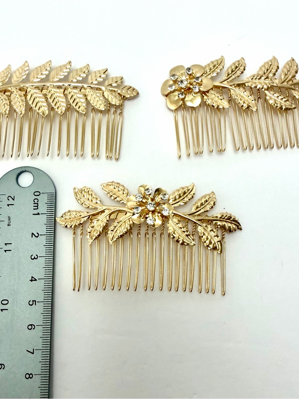 Gold Floral Leaf Decorative Hair Comb - Women Accessories - Picture 6 of 9